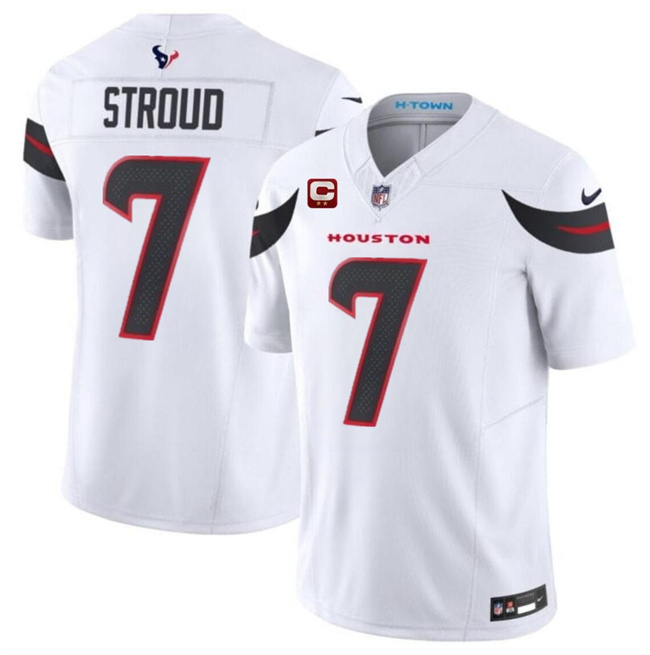 Men's Houston Texans #7 C.J. Stroud White 2024 Draft Vapor F.U.S.E. With 2-star C Patch Limited Football Stitched Jersey